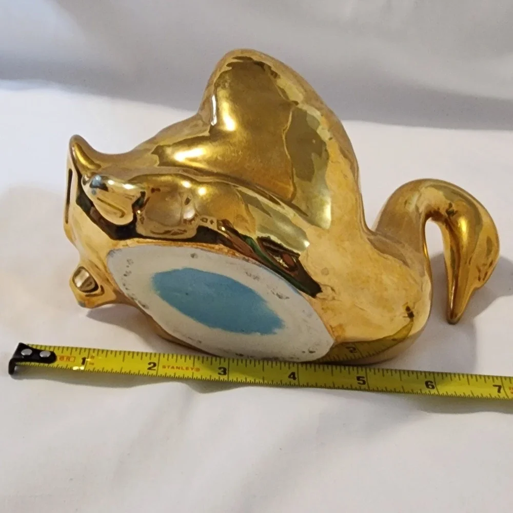 1950's  Gold Swan Ceramic Jewelry‎ Holder- Blue Unbranded